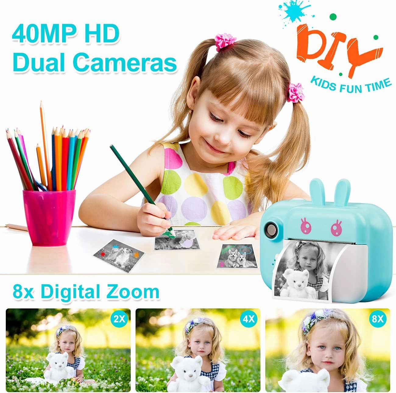 MINIBEAR Kids Camera Instant Print Camera for Kids Digital Camera Toddler Toys Christmas Birthday Gifts for 3 4 5 6 7 8 9 10 Year Old Boys Girls, Blue