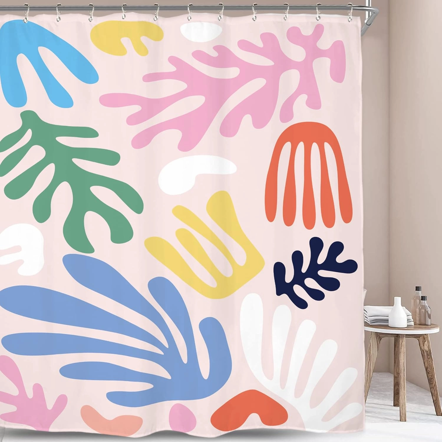 Miyotaa Matisse Colorful Abstract Shower Curtain Set 60Wx71H Inches Pastel Modern Minimalist Aesthetic Girls Danish Art Polyester Waterproof Cloth Bathroom Curtain with 12 Hooks