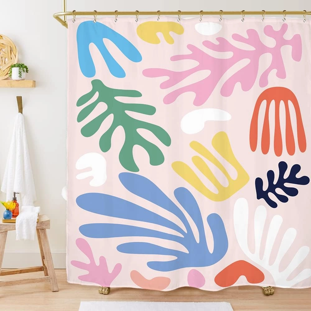 Miyotaa Matisse Colorful Abstract Shower Curtain Set 60Wx71H Inches Pastel Modern Minimalist Aesthetic Girls Danish Art Polyester Waterproof Cloth Bathroom Curtain with 12 Hooks