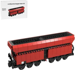 MOC-17906 12-Wheel Ore Hopper Faals 151 Building Blocks Set, MOC DIY Creative Train Vehicle Construction Kits, Perfect for Home Ornament, 421 Pieces, Red