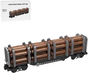 MOC 8-Wheel Stake Wagon with Logs Building Blocks Set, MOC DIY Creative Train Vehicle Construction Kits, Perfect for Home Ornament, 855 Pieces,MOC-95267