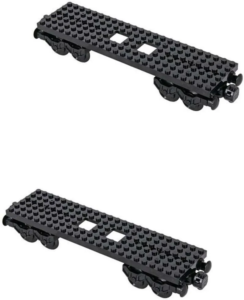 MOC City Creative Building Set – Train Base Wheels, Low-Loader Truck & Railway Tracks DIY Kit (Compatible with Technical Parts 92339, 92088, 4025) (2PCS Train Base)