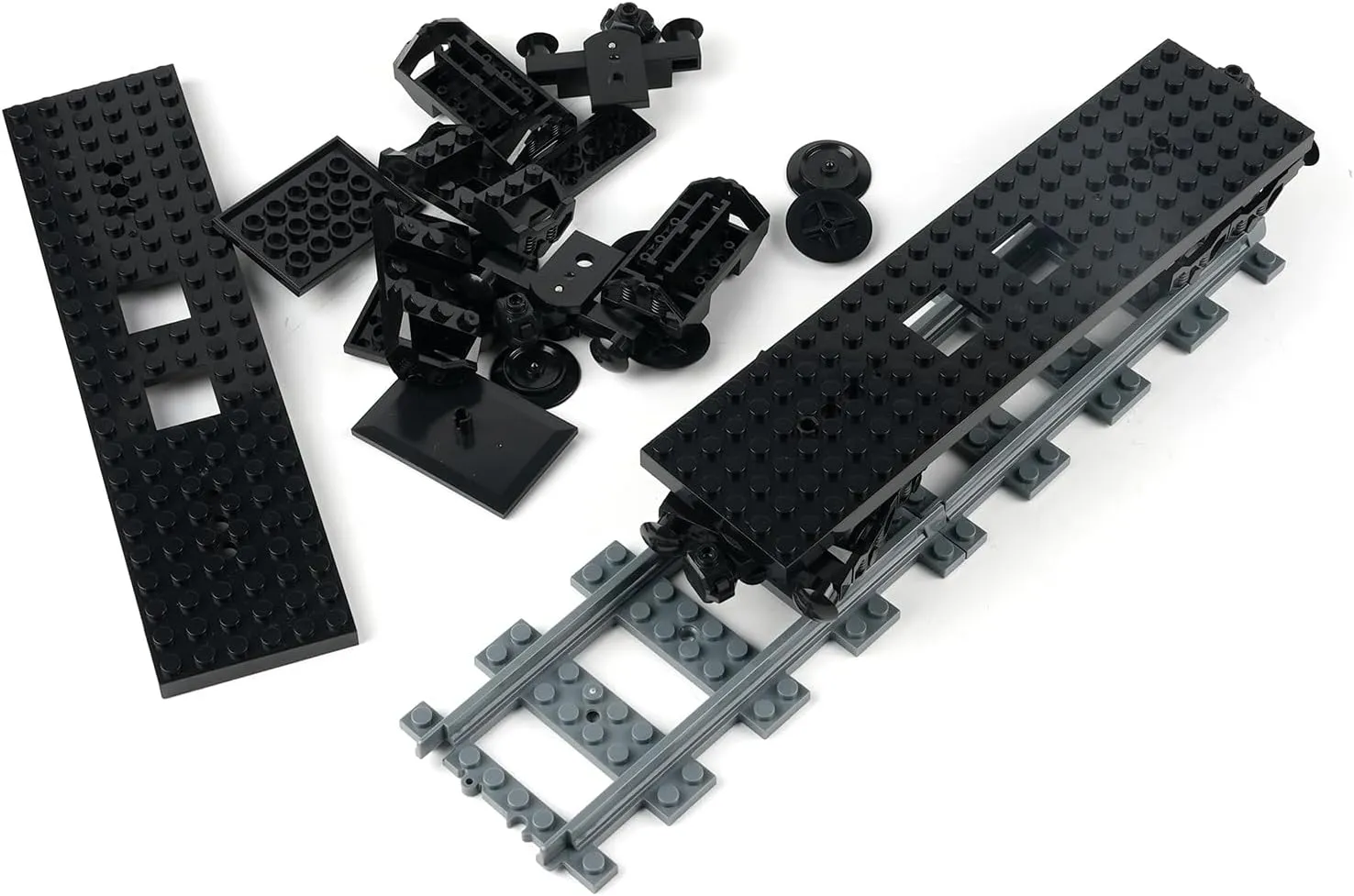 MOC City Creative Building Set – Train Base Wheels, Low-Loader Truck & Railway Tracks DIY Kit (Compatible with Technical Parts 92339, 92088, 4025) (2PCS Train Base)