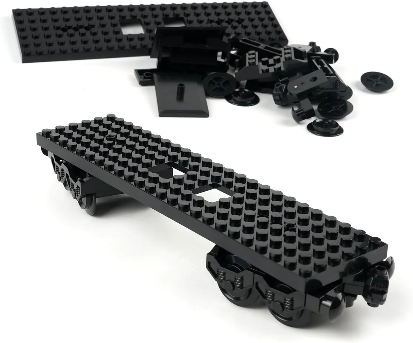 MOC City Creative Building Set – Train Base Wheels, Low-Loader Truck & Railway Tracks DIY Kit (Compatible with Technical Parts 92339, 92088, 4025) (2PCS Train Base)