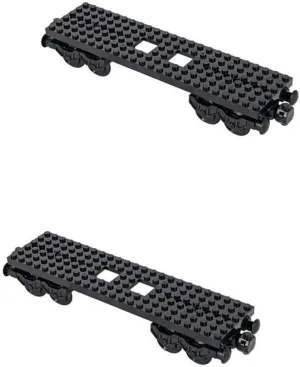 MOC City Creative Building Set – Train Base Wheels, Low-Loader Truck & Railway Tracks DIY Kit (Compatible with Technical Parts 92339, 92088, 4025) (2PCS Train Base)