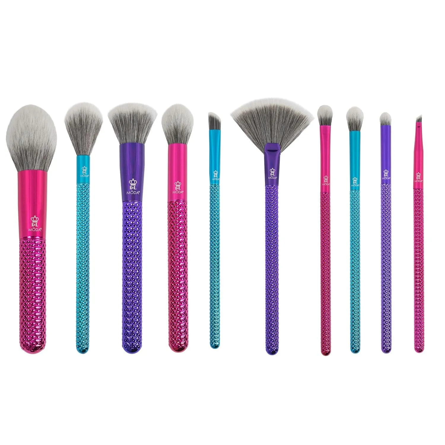 MODA Metallic Brights 10-Piece Signature Makeup Brush Set – Colorful Vegan Cosmetic Brushes for Face & Eyes