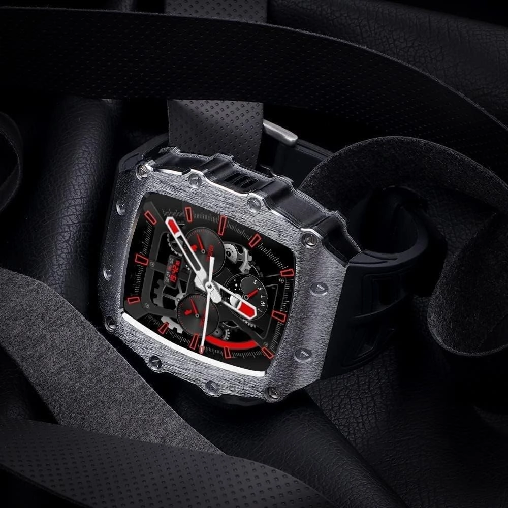 Modification Kit Alloy Case Rubber Band，For Apple Watch Band 8 7 45mm Luxury Upgrade Stainless Steel Men Case Strap，For IWatch Series 6 5 4 SE 44mm