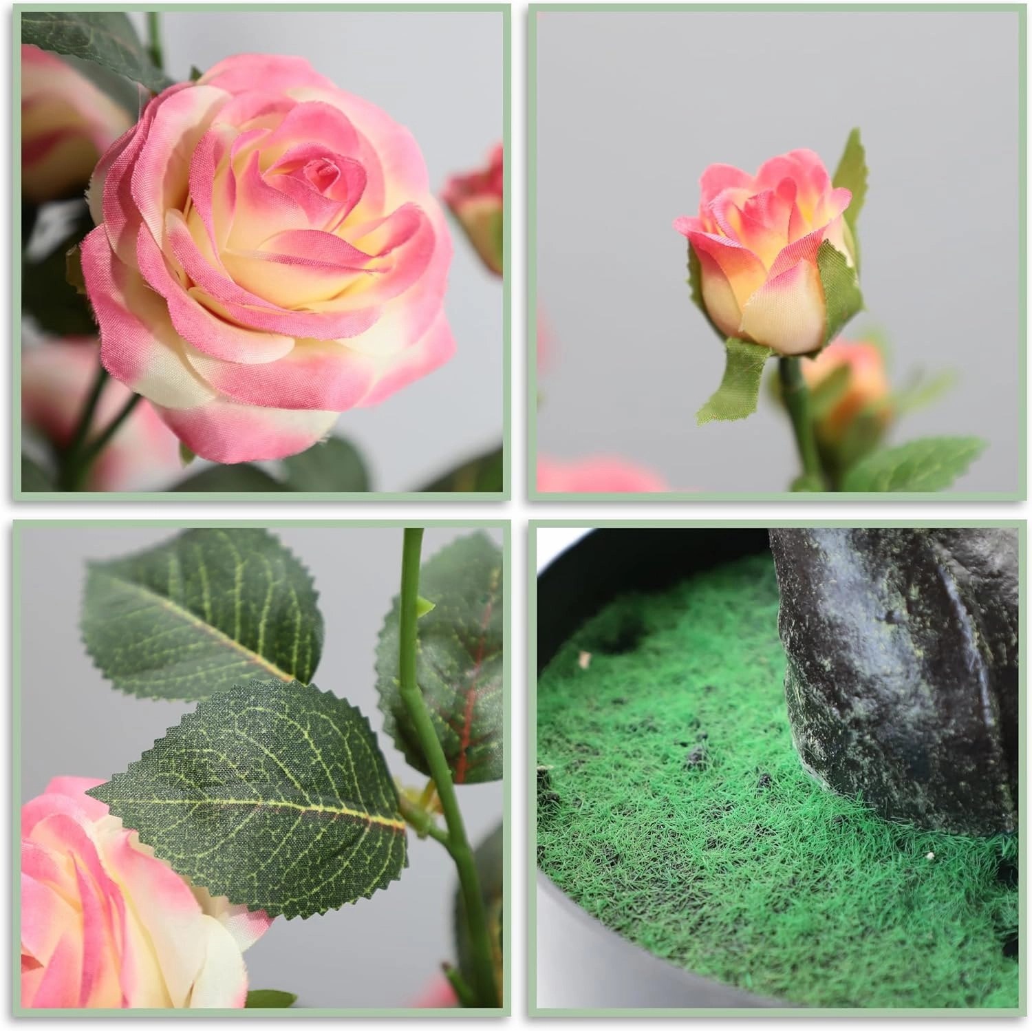 momoplant Artificial Rose Plant 27 Inch Tall Fake Silk Rose Flower Set of 2 Faux Trees with Potted for Living Room Table Kitchen Office Decor（Pink）