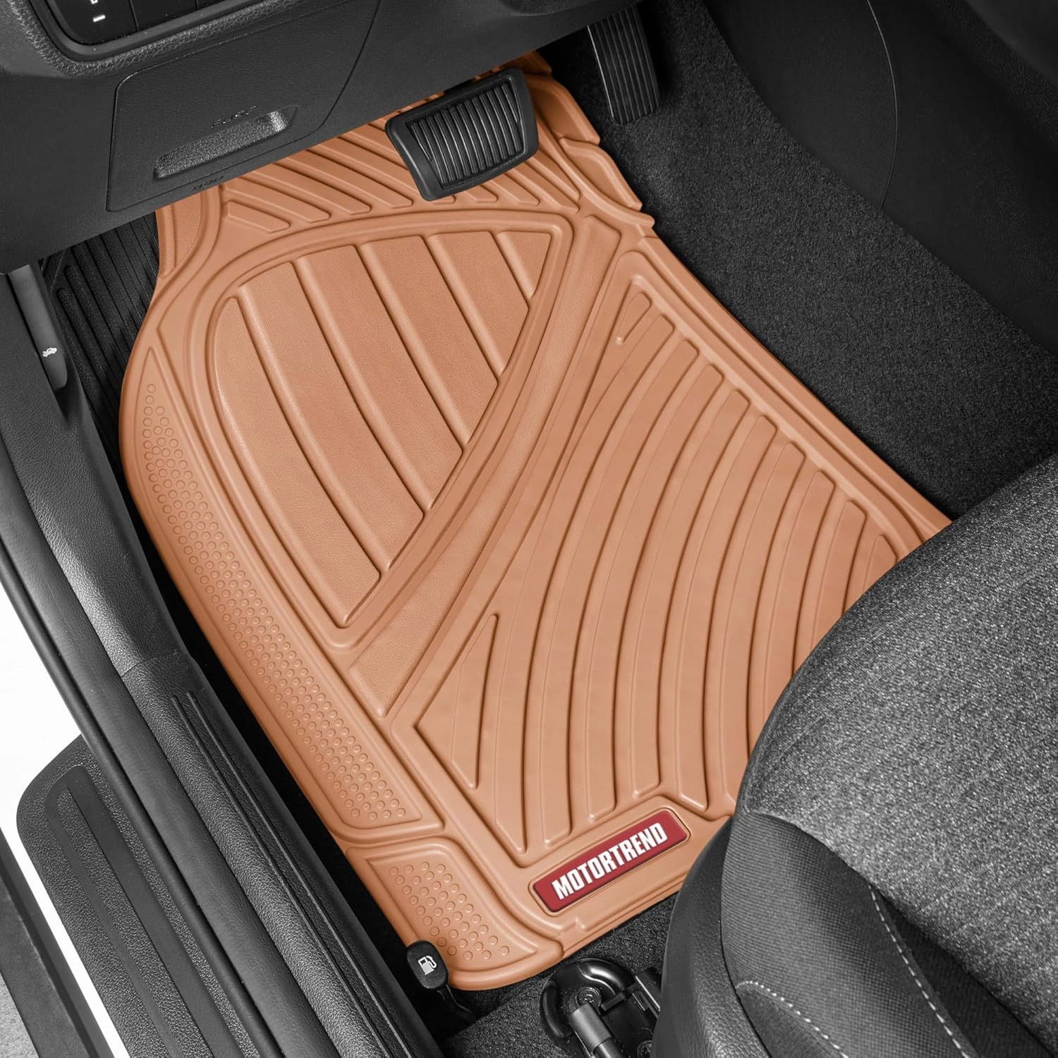Motor Trend FlexTough Performance All Weather Rubber Car Floor Mats - 3 Piece Floor Mats Automotive Liners for Cars Truck SUV, Heavy-Duty Waterproof (Beige)