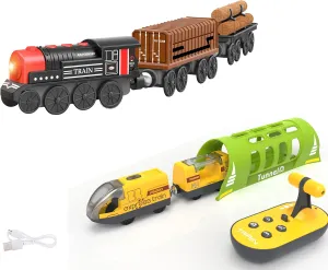 Motorized Train Toy for Wooden Track, Electric Train Set Compatible with Thomas, Brio, Chuggington