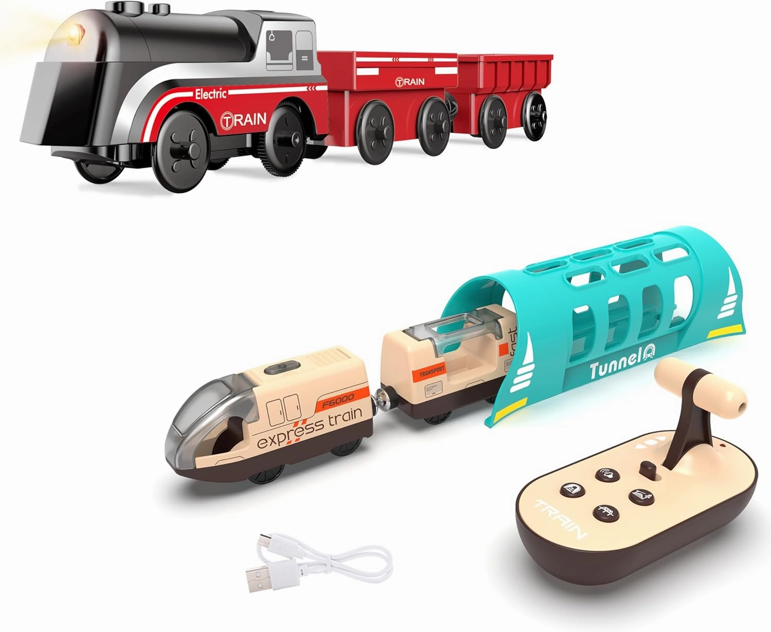 Motorized Train Toy for Wooden Tracks, Electric Train with Tunnel Compatible for Thomas, Brio, Chuggington