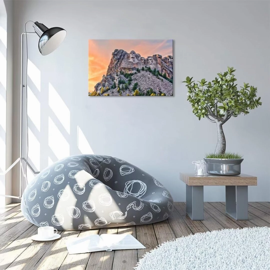 Mountain Wall Art South Dakota USA Picture Wall Decor for Living Room Bedroom - Mount Rushmore National Memorial Picture Poster Canvas Prints Modern Artwork Framed Ready to Hang(18''H x 24''W)