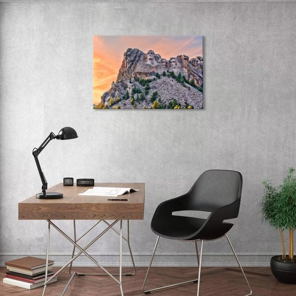 Mountain Wall Art South Dakota USA Picture Wall Decor for Living Room Bedroom - Mount Rushmore National Memorial Picture Poster Canvas Prints Modern Artwork Framed Ready to Hang(18''H x 24''W)