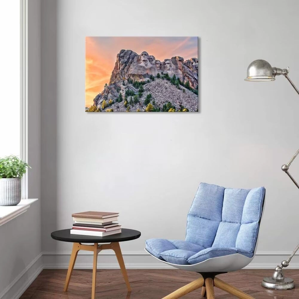 Mountain Wall Art South Dakota USA Picture Wall Decor for Living Room Bedroom - Mount Rushmore National Memorial Picture Poster Canvas Prints Modern Artwork Framed Ready to Hang(18''H x 24''W)