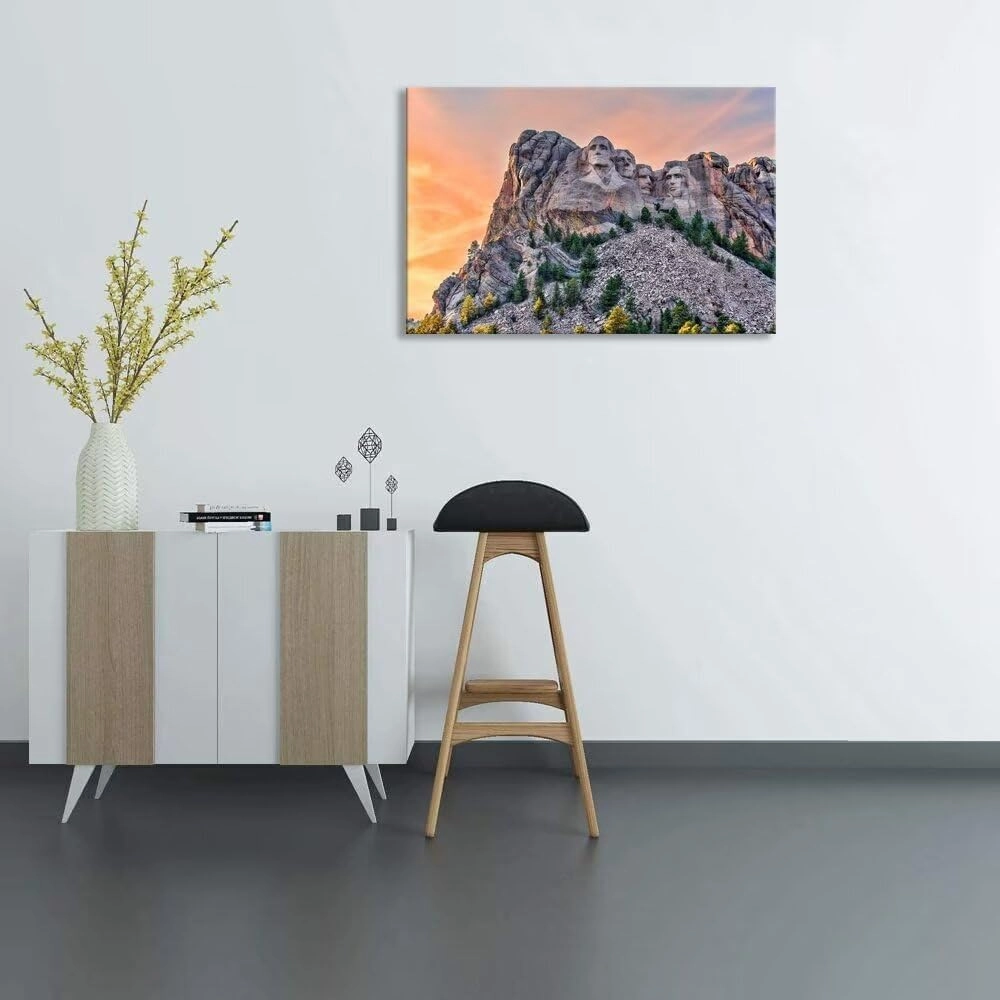 Mountain Wall Art South Dakota USA Picture Wall Decor for Living Room Bedroom - Mount Rushmore National Memorial Picture Poster Canvas Prints Modern Artwork Framed Ready to Hang(18''H x 24''W)
