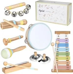 Musical Instruments for Toddlers,POGOLAB Montessori Toys,Educational Wooden Percussion Toys,Gifts for 3 Years Old Boys and Girls, Xylophone,Cymbal,Tambourine,Maraca,Hand Bells,Chime bar