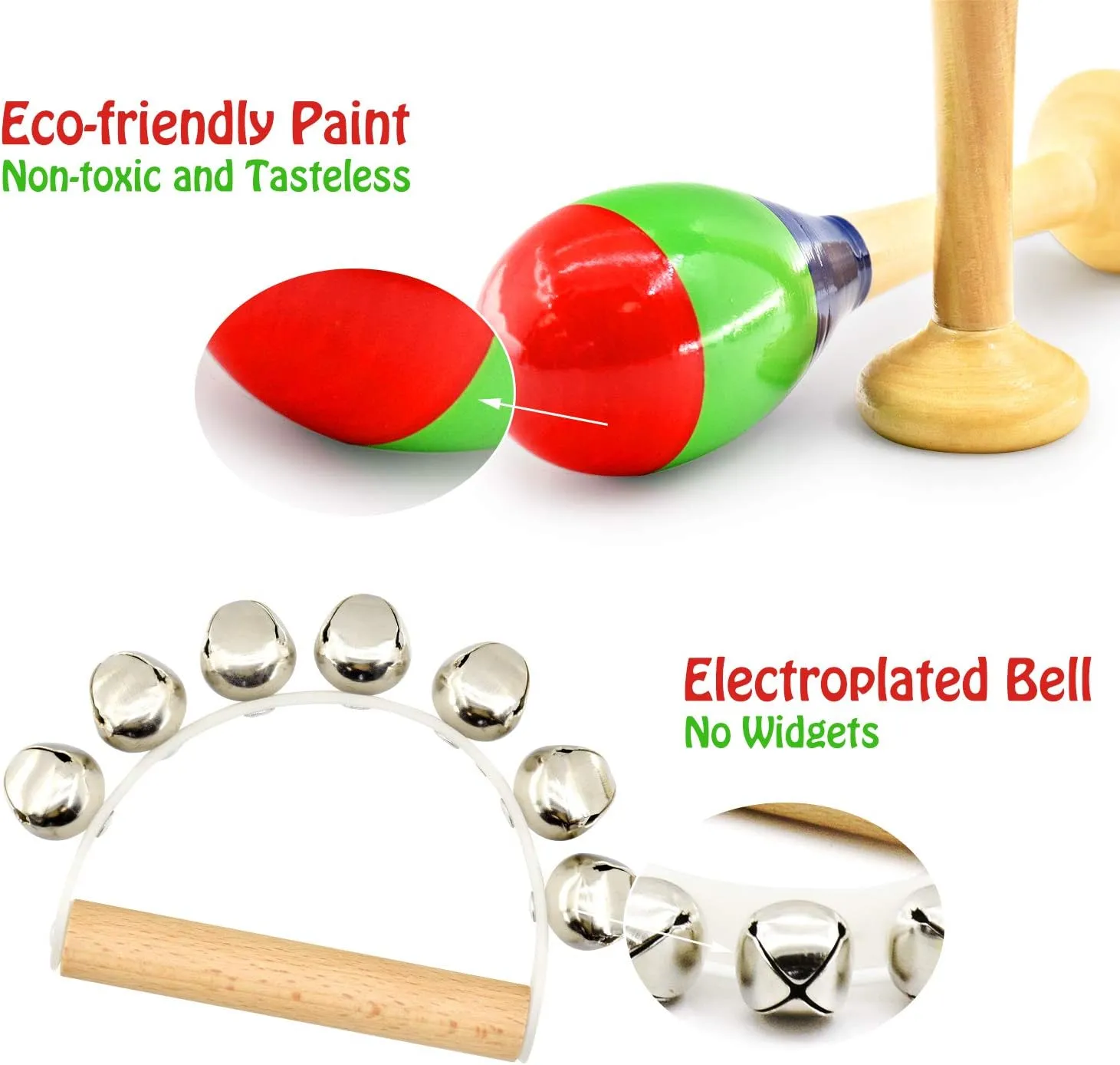MUSICUBE 7 Pcs Musical Instrument Toys Set for Kids Wooden Percussion Instrument with Hand Drum, Maracas, Triangles, Hand Bell Educational Instrument for Toddler Birthday Gift for Boys Girls Aged 3 