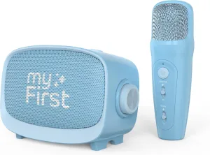 myFirst Voice 2 - Kids Mini Karaoke Machine with Wireless Microphone and Ai Voice Changer for Kids, Portable Bluetooth Speaker, Christmas Toys Gifts for Girls and Boy 3-12 Years Old (Blue)