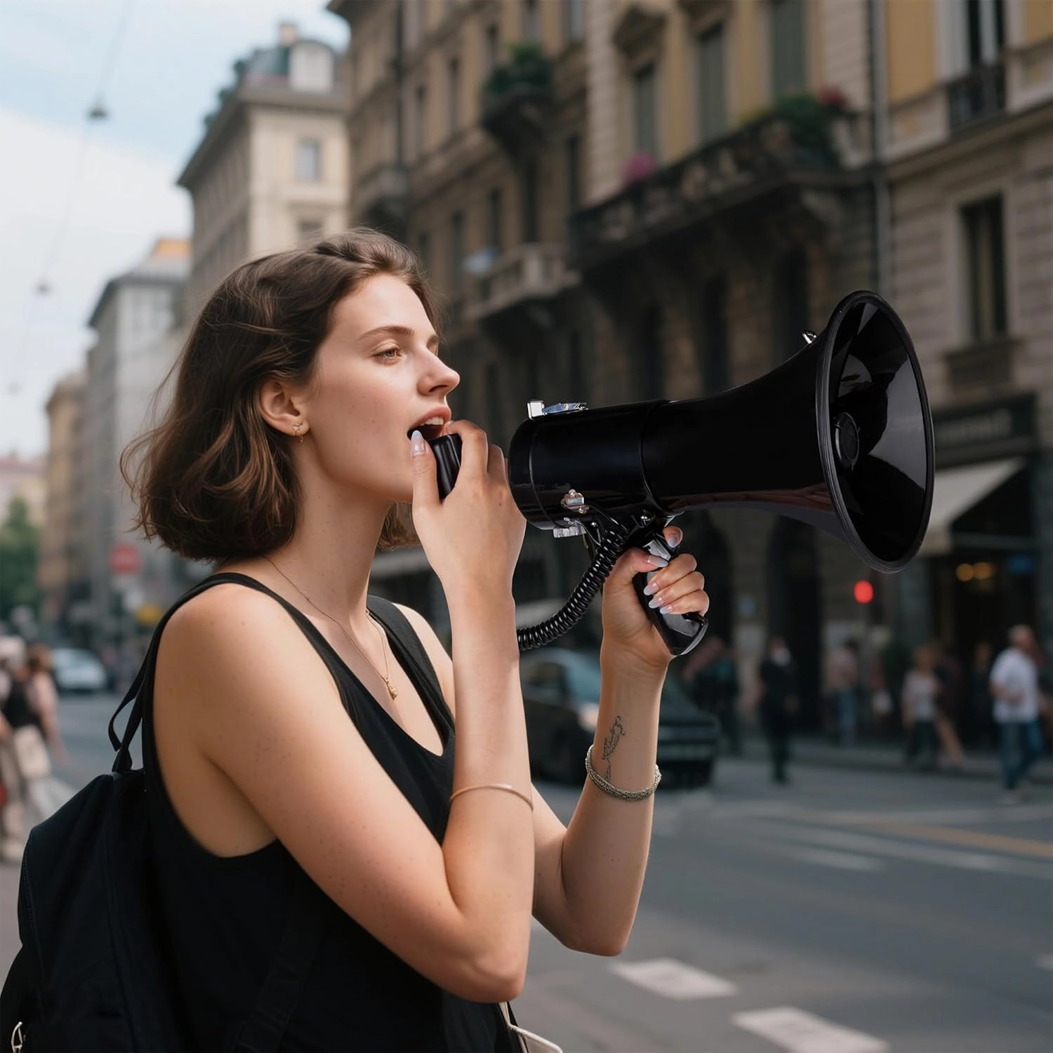 MyMealivos Megaphone with Siren Bullhorn 50 Watt Bullhorn Speaker with Detachable Microphone, Portable Lightweight Strap & 3.5mm Aux Input