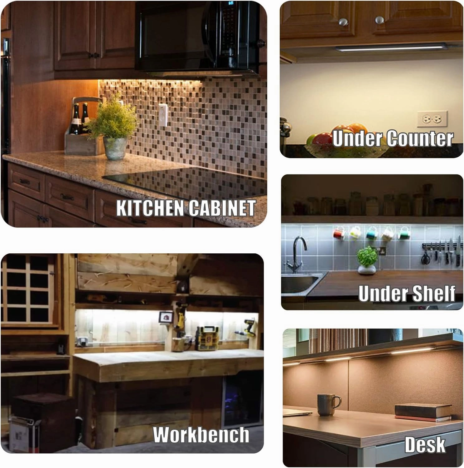 MYPLUS Under Cabinet Lights, 12" Touch Activated and Dimmable Aluminum LED Bar for Kitchen, Workbench and Desk, Cold White 6000K, Plug-in, Black.