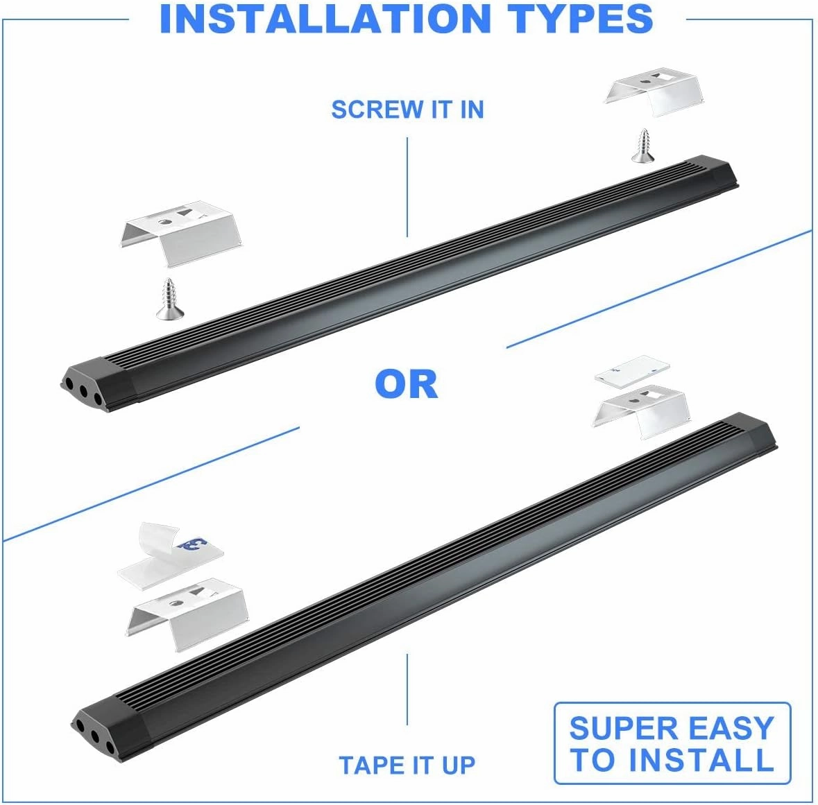 MYPLUS Under Cabinet Lights, 12" Touch Activated and Dimmable Aluminum LED Bar for Kitchen, Workbench and Desk, Cold White 6000K, Plug-in, Black.