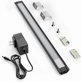 MYPLUS Under Cabinet Lights, 12" Touch Activated and Dimmable Aluminum LED Bar for Kitchen, Workbench and Desk, Cold White 6000K, Plug-in, Black.