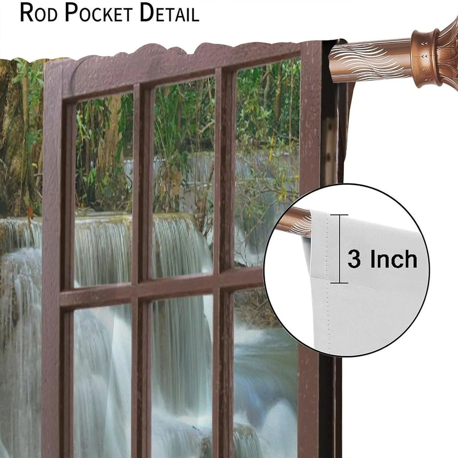 Nature Forest Landscape Curtains Waterfall Bamboo Japanese Style Garden Jungle Stream Curtain with Rod Pocket for Bedroom Living Room Decor Drapes Window Treatments 2 Panels 42x54 Inch