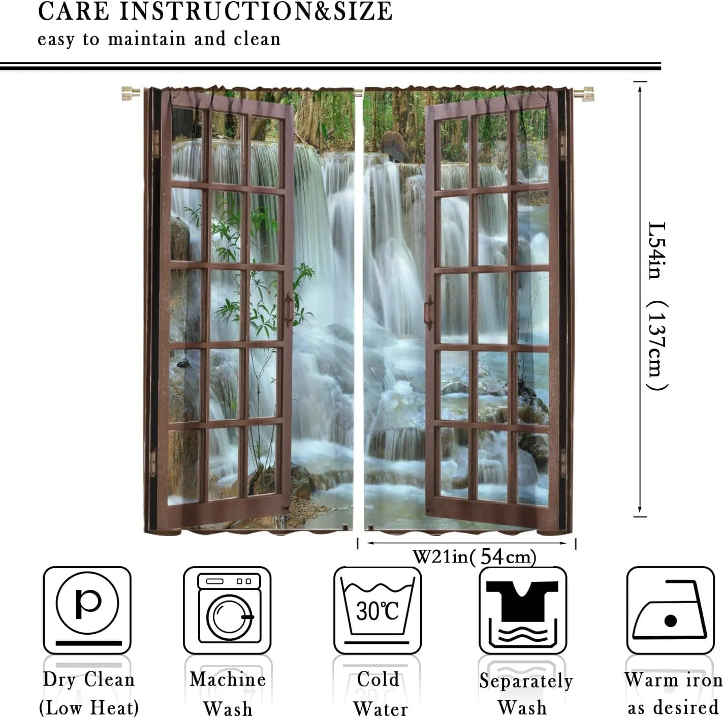 Nature Forest Landscape Curtains Waterfall Bamboo Japanese Style Garden Jungle Stream Curtain with Rod Pocket for Bedroom Living Room Decor Drapes Window Treatments 2 Panels 42x54 Inch