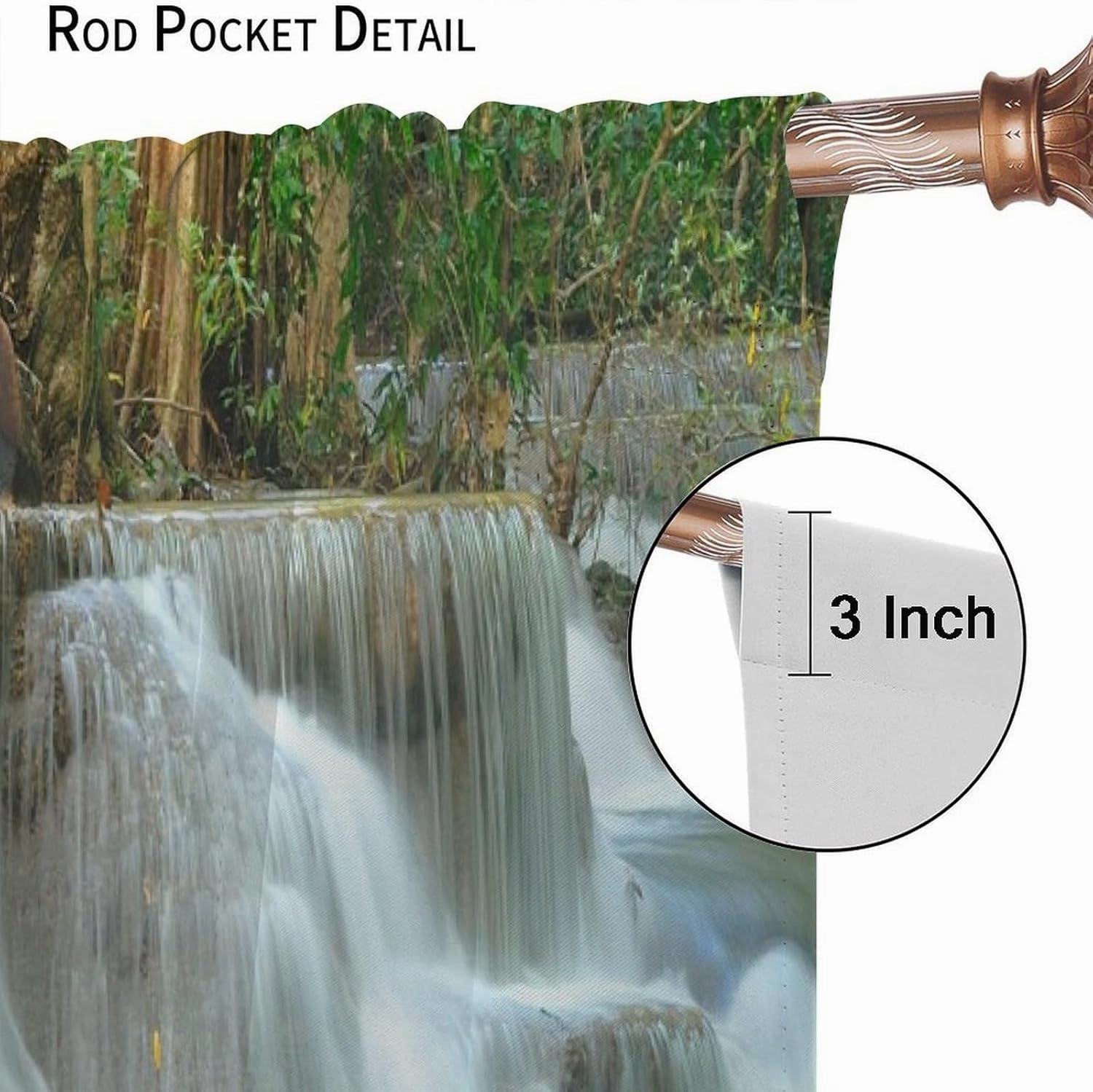 Nature Forest Landscape Curtains Waterfall Bamboo Japanese Style Garden Jungle Stream Curtain with Rod Pocket for Bedroom Living Room Decor Drapes Window Treatments 2 Panels 42x54 Inch