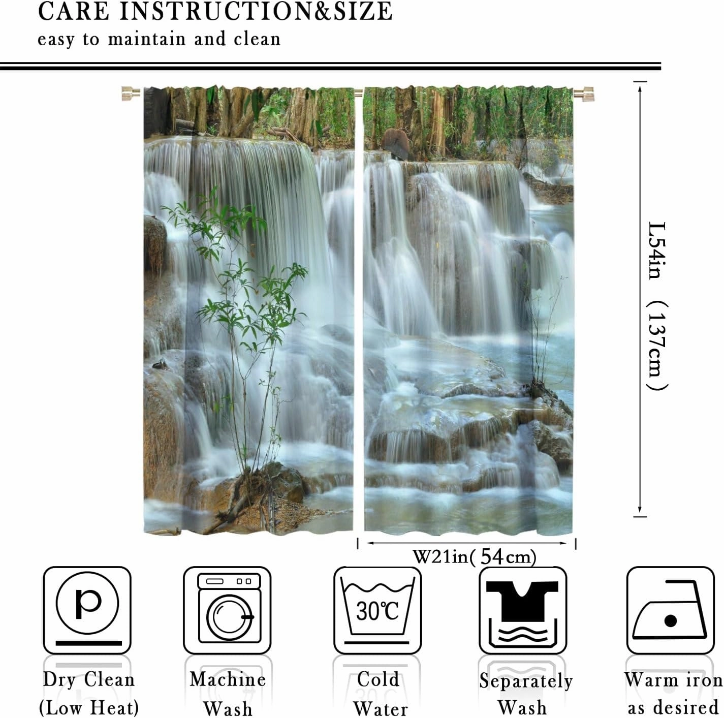 Nature Forest Landscape Curtains Waterfall Bamboo Japanese Style Garden Jungle Stream Curtain with Rod Pocket for Bedroom Living Room Decor Drapes Window Treatments 2 Panels 42x54 Inch