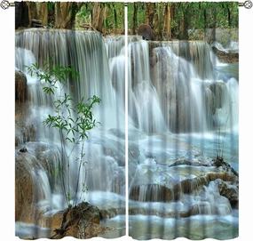 Nature Forest Landscape Curtains Waterfall Bamboo Japanese Style Garden Jungle Stream Curtain with Rod Pocket for Bedroom Living Room Decor Drapes Window Treatments 2 Panels 42x54 Inch