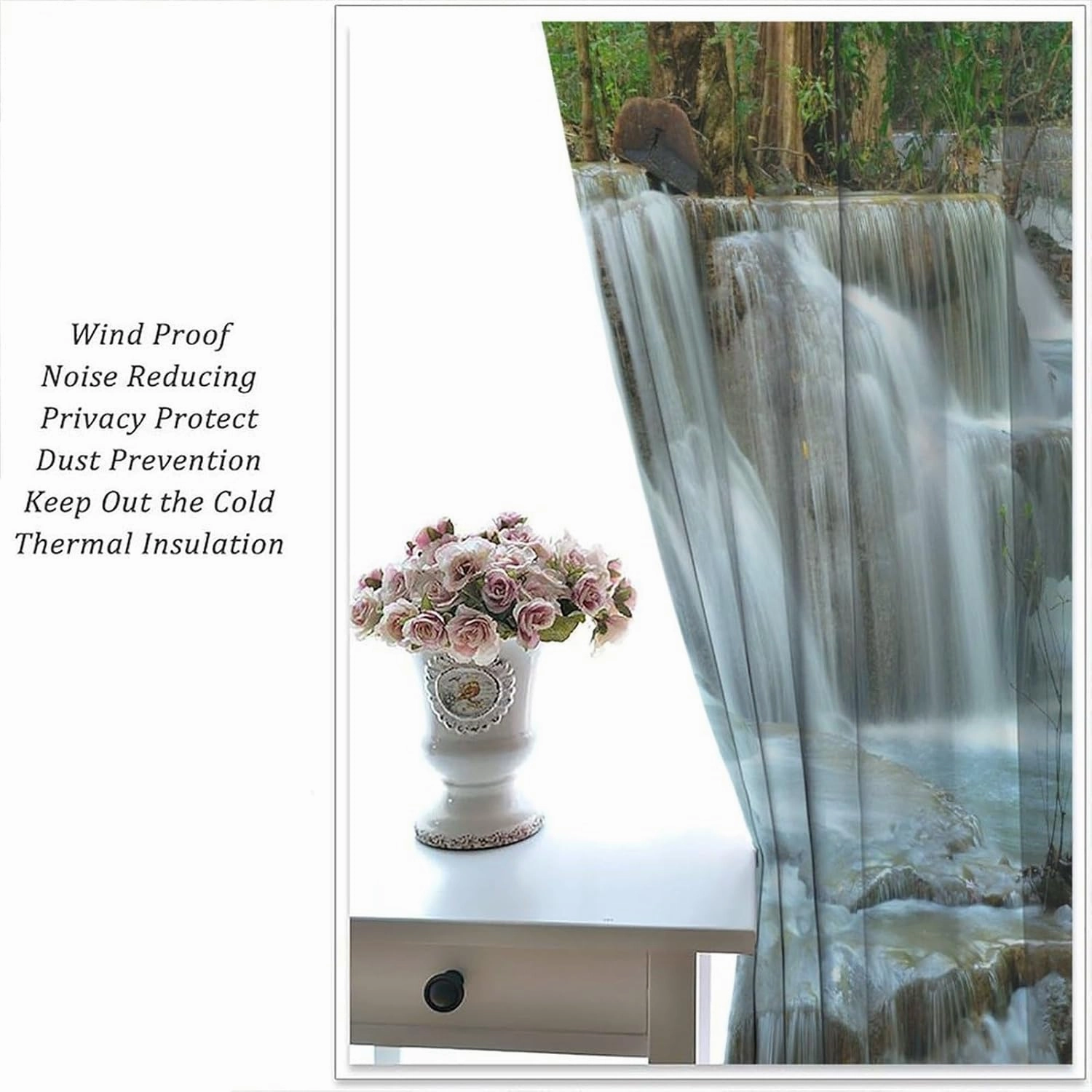 Nature Forest Landscape Curtains Waterfall Bamboo Japanese Style Garden Jungle Stream Curtain with Rod Pocket for Bedroom Living Room Decor Drapes Window Treatments 2 Panels 42x54 Inch
