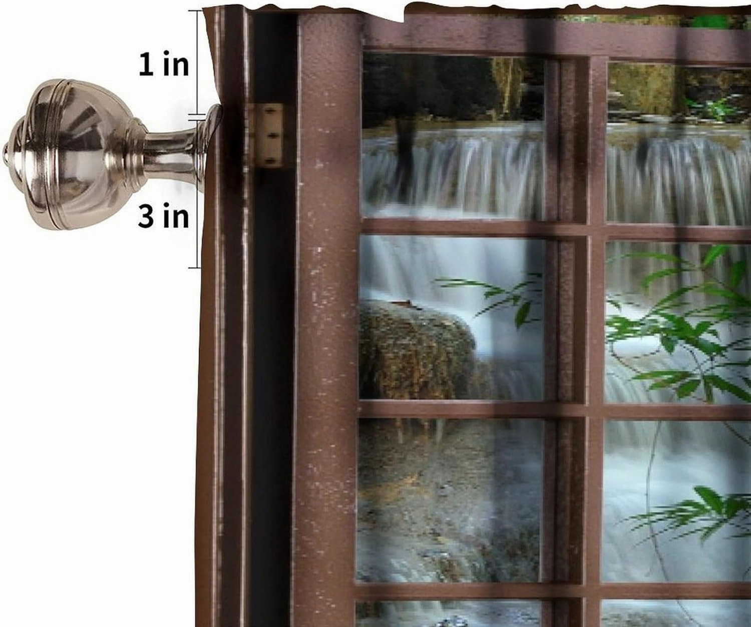 Nature Forest Landscape Valance Curtain Waterfall Bamboo Japanese Style Garden Jungle Stream Rod Pocket Valance Window Treatments Short Curtains for Kitchen Bathroom 54x18inch