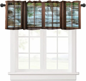 Nature Waterfall Landscape Valance Curtain Forest Bamboo Garden Jungle Stream Scenery Rod Pocket Valance Window Treatments Short Curtains for Kitchen Bathroom Farmhouse 54x18inch