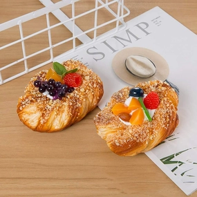 Nice purchase 2pcs Artificial Food Bread Tart Pie Dessert Simulation Model Fake Cake Mousse Fruit Bakery Photography Props Decor (Flower Shape)