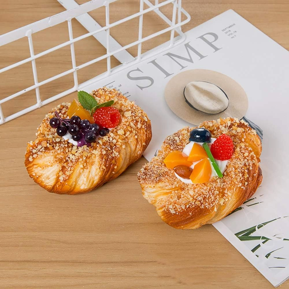 Nice purchase 2pcs Artificial Food Bread Tart Pie Dessert Simulation Model Fake Cake Mousse Fruit Bakery Photography Props Decor (Flower Shape)