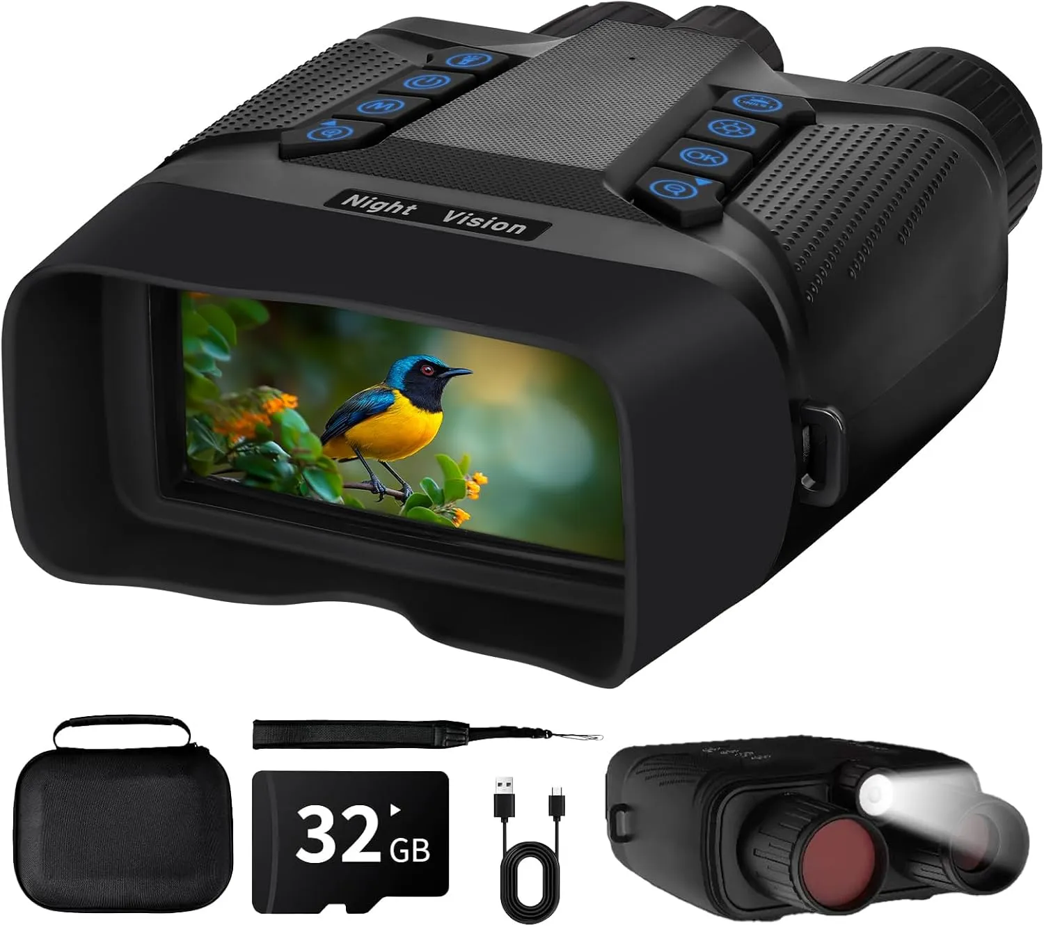 Night Version Goggles, 850nm Infrared Light 3" HD Screen 4K Digital Night Vision Binoculars with 5000mAh Rechargeable Battery, Flashlight, 32GB Memory Card for Photos and Videos.
