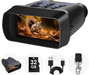 Night Vision Goggles-4K Night Vision Binoculars, 4500mAH Rechargeable Infrared Binoculars with 4.5" Large Screen, 32GB TF Card can Save Photo and Video, Perfect for Wildlife Observation(Black).