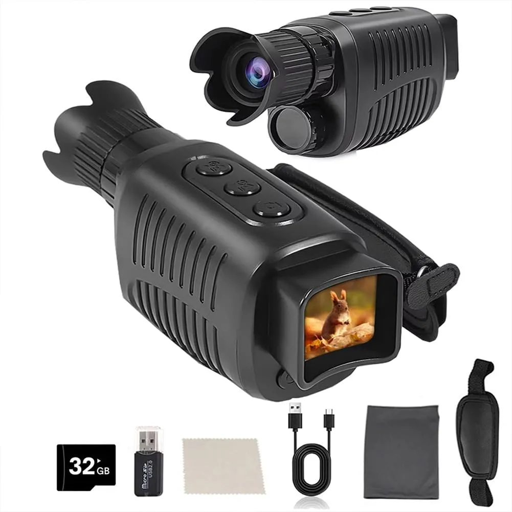 Night Vision Monocular, 1080p Night Vision Binoculars for Adult, 1.5'' Hd Screen, 5X Digital Zoom, Includes 32GB Tf Card to Save Photos and Videos, Ideal for Camping, Hunting & Security