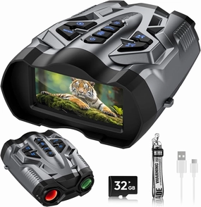 Night Vision Goggles,4K Night Vision Binoculars for Adults,3.5 Inch Screen,9 Levels IR Mode and 10X Digital Zoom for Outdoor Enthusiasts and Animal Watchers,32GB TF Card for Photos and Videos