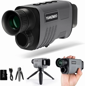Night Vision Monocular Digital Infrared Monocular Telescope for 100% Darkness with 8X Zoom 2000mAh Rechargeable Battery Upgrade Tripod 32 GB SD Card & Card Reader, for Adult Hunting Camping Grey