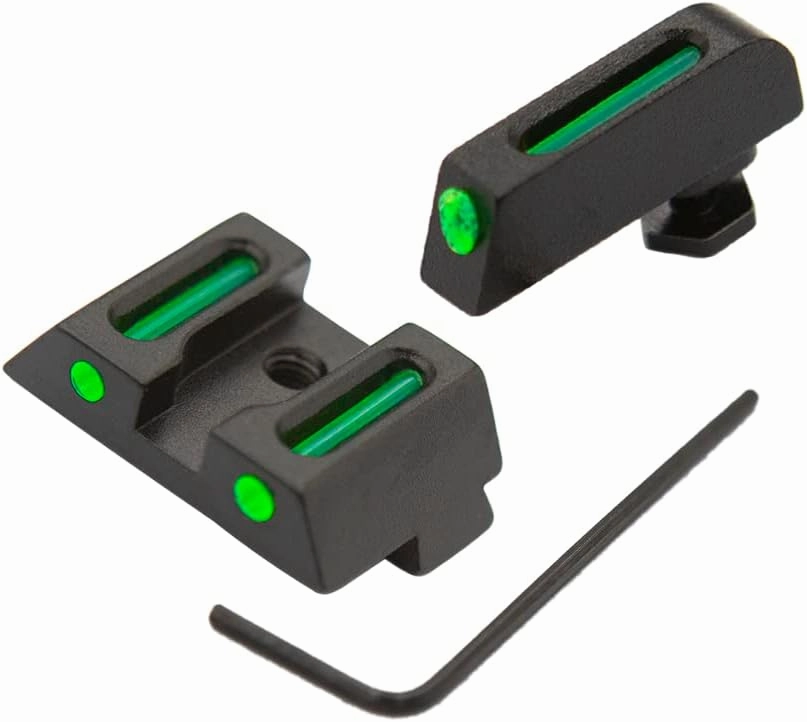 No-Tritium Fiber Optic Sights for Glock 17, 17L, 19, 22, 23, 24, 26, 27, 33, 34, 35, 38 and 39, Green Photoluminescent Outline for Outdoor