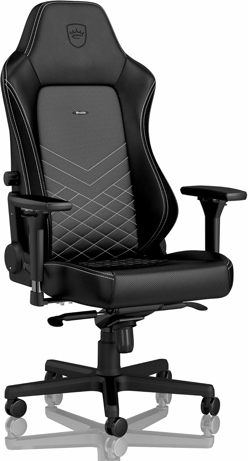 noblechairs Hero Gaming Chair/Office Chair with Lumbar Support, PU Faux Leather, Black/Platinum White