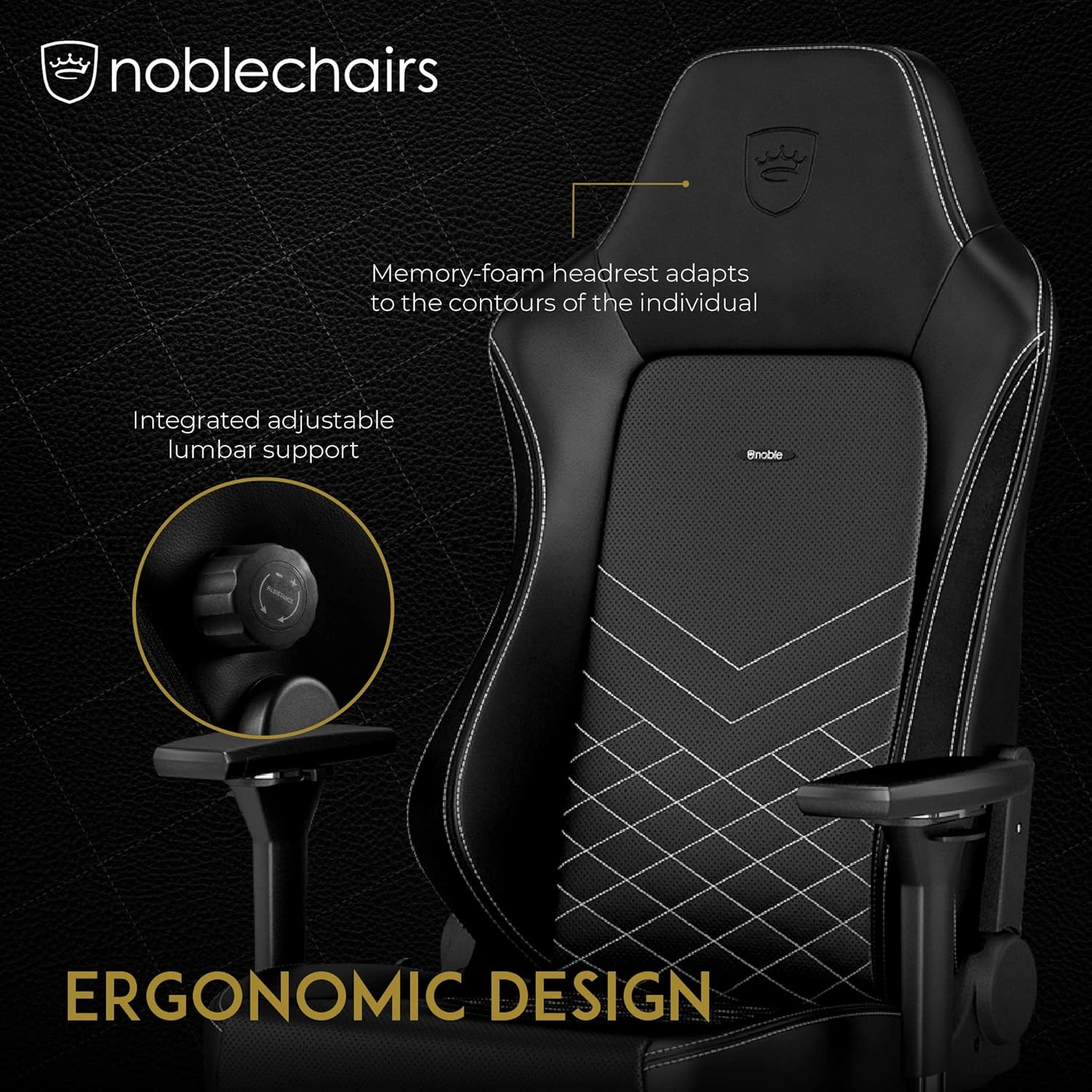 noblechairs Hero Gaming Chair/Office Chair with Lumbar Support, PU Faux Leather, Black/Platinum White