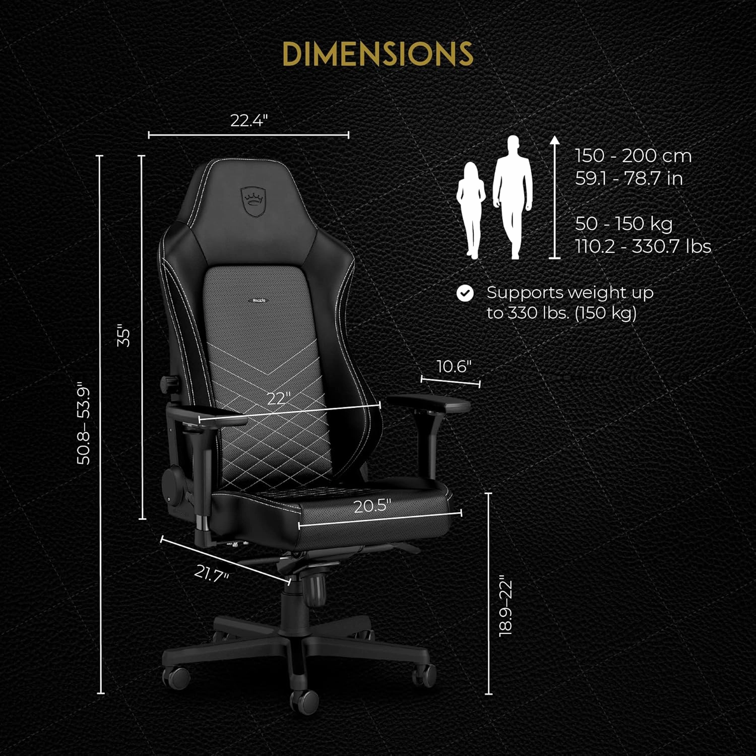 noblechairs Hero Gaming Chair/Office Chair with Lumbar Support, PU Faux Leather, Black/Platinum White