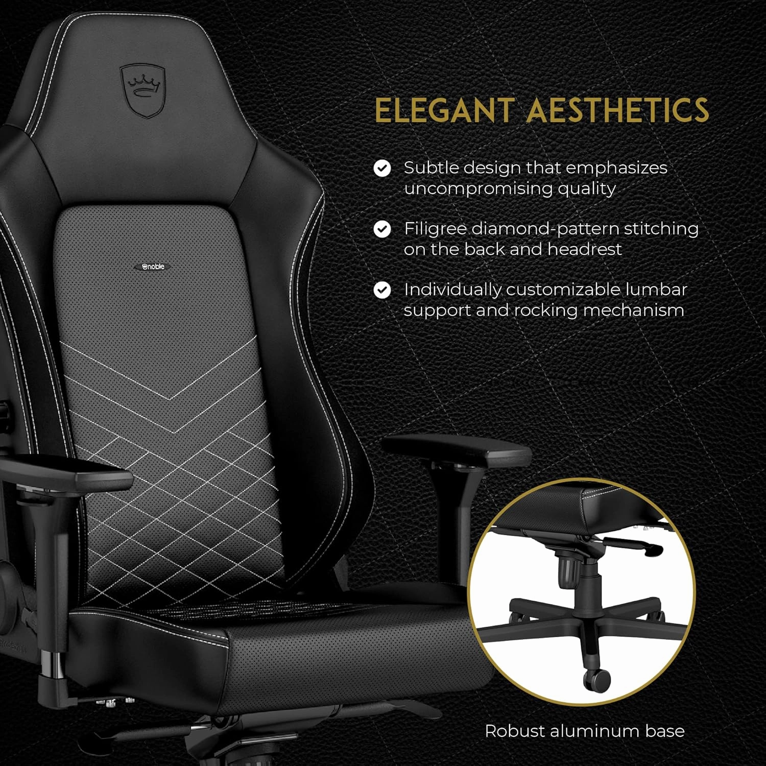 noblechairs Hero Gaming Chair/Office Chair with Lumbar Support, PU Faux Leather, Black/Platinum White