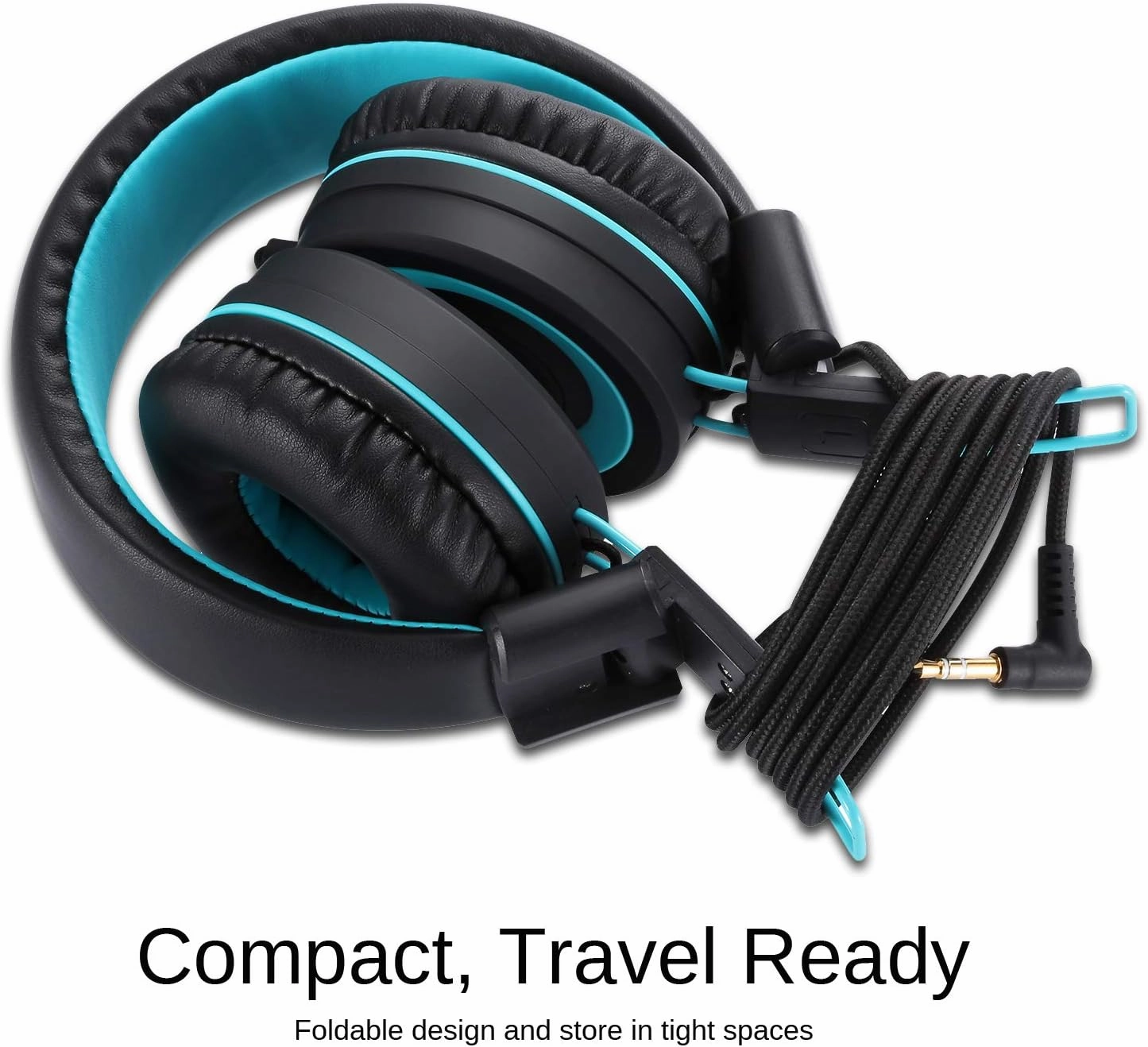 noot products Kids Headphones K11 Foldable Stereo Tangle-Free 5ft Long Cord 3.5mm Jack Plug in Wired On-Ear Headset for iPad/Amazon Kindle,Fire/Boys/Girls/School/Laptop/Travel/Plane/Tablet (Black)