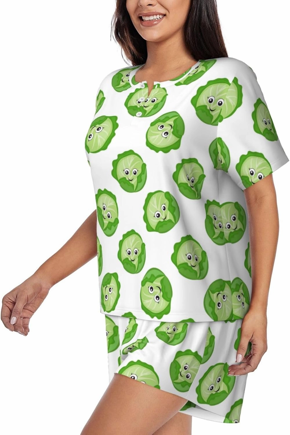 Novastar Women's Pajama Sets - bright cabbage cute eyes funny Short Sleeve Pajamas for Women Set Summer Sleepwear PJ Sets