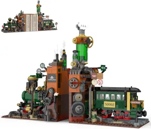 NUTCRACKER Retro Steam Train Building Set, 2 in 1 Medieval Train Station Building Model, Train Book Ends Bookshelf DIY Toy Building Set, Easter Birthday Gift for Adults Boys Girls (1379 Pieces)