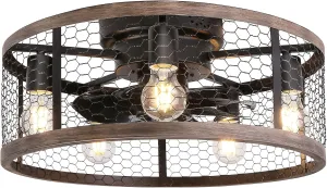 Ohniyou 20'' Flush Mount Caged Ceiling Fan with Lights Remote Control, Farmhouse Rustic Low Profile Small Vintage Enclosed Ceiling Fan Lighting Fixture Bedroom Dining Room